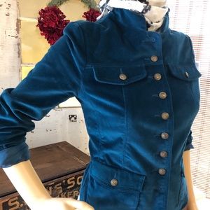 Teal Military Velvet Blazer